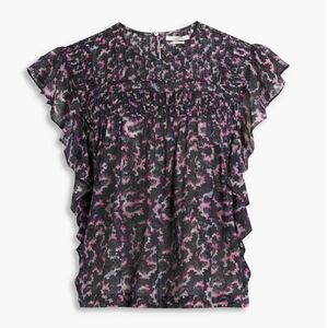 Isabel Marant Black Floral Ilayona Ruffled Cotton Blouse Size 12